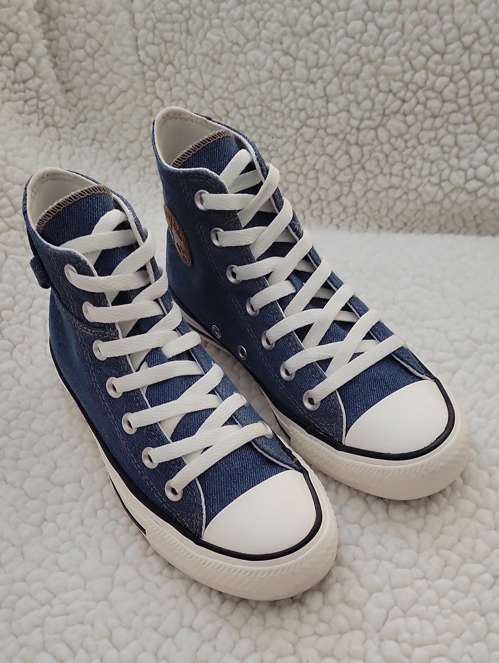 Converse High Top Sneakers in Navy Denim and White